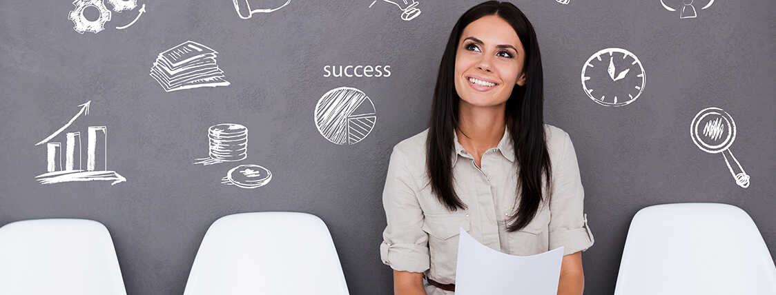 Woman waiting for her finance job interview in a chair